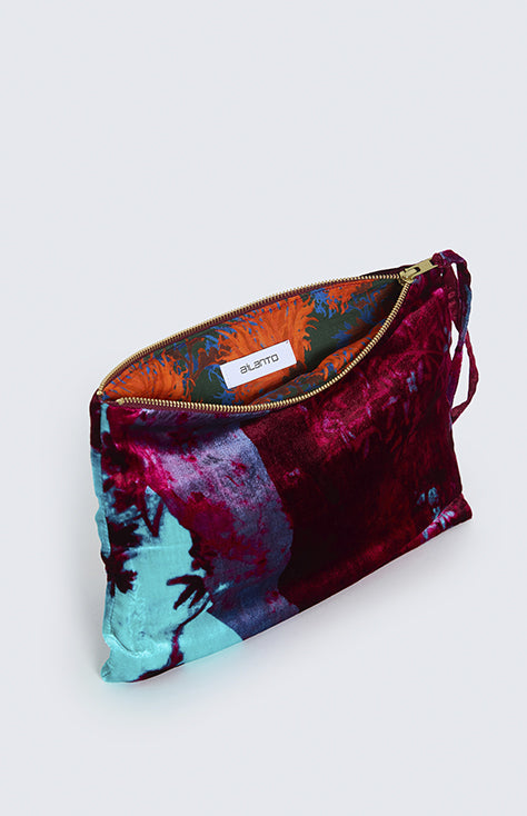 Bolso Granate Cyan de terciopelo, Estampado "Papel pintado"