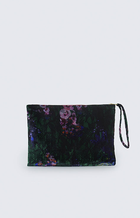 Bolso verde de terciopelo, Estampado "Floral sobre encaje"