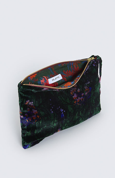 Bolso verde de terciopelo, Estampado "Floral sobre encaje"