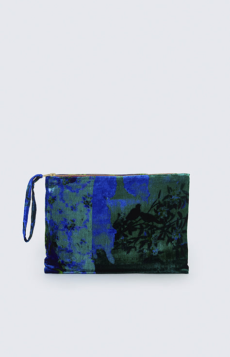 Bolso Azul de terciopelo, Estampado "Papel pintado"