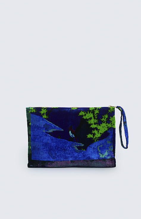 Bolso Azul de terciopelo, Estampado "Papel pintado"