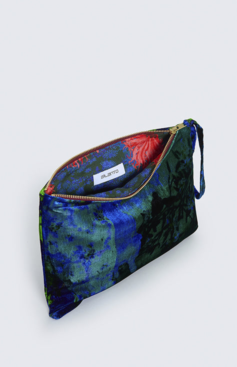 Bolso Azul de terciopelo, Estampado "Papel pintado"