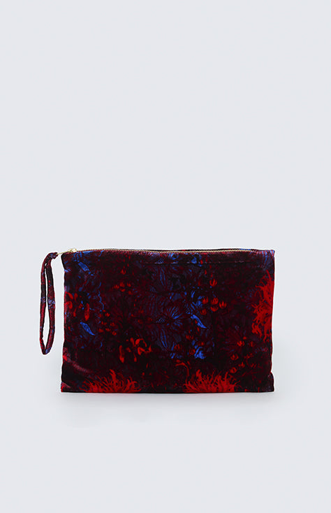 Bolso azul carmín de terciopelo, Estampado "Floral sobre encaje"