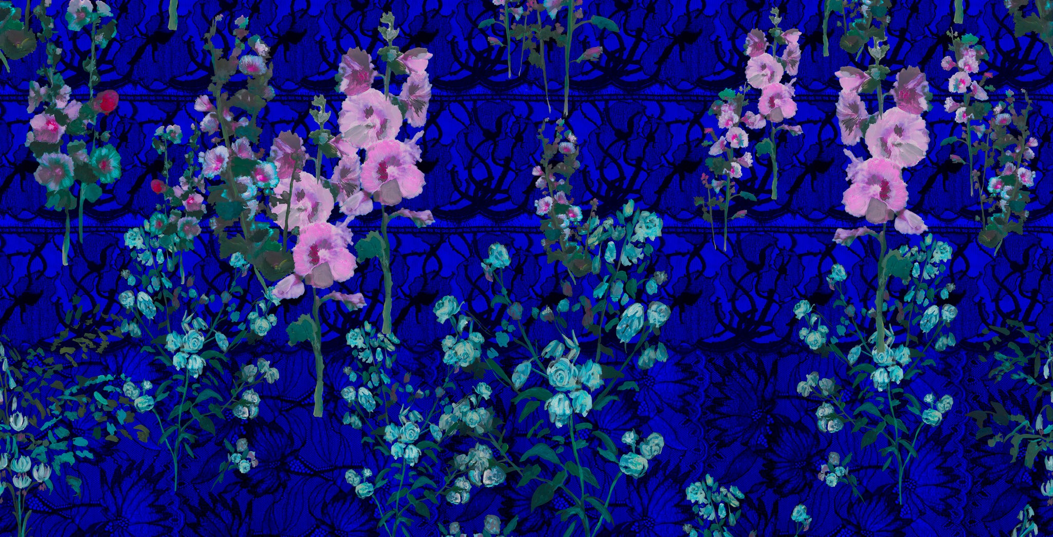 FW25-B008 Blusa escote pico estampado "Floral sobre encaje"