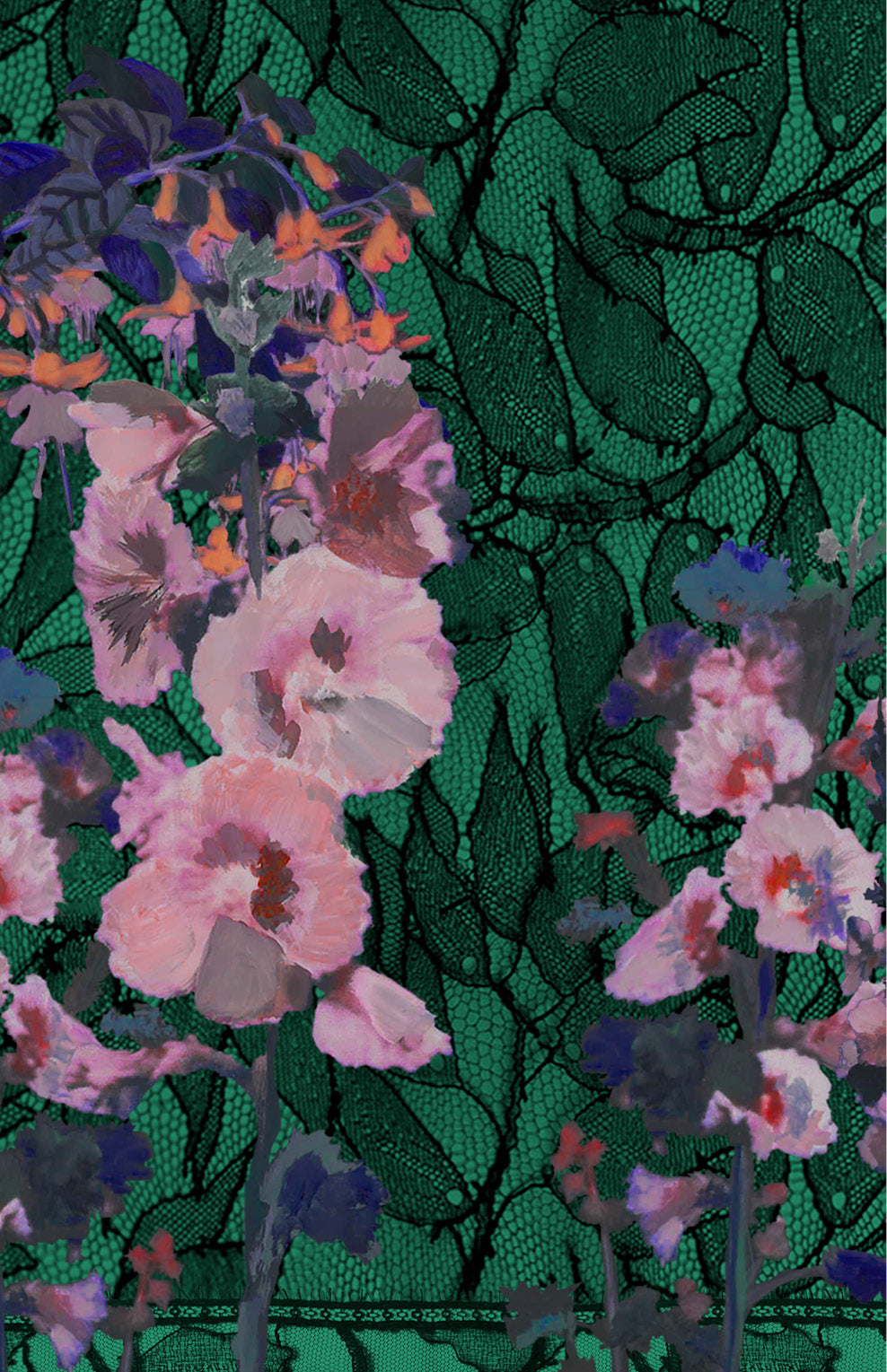 FW25-V011 Kimono estampado "Floral sobre encaje"