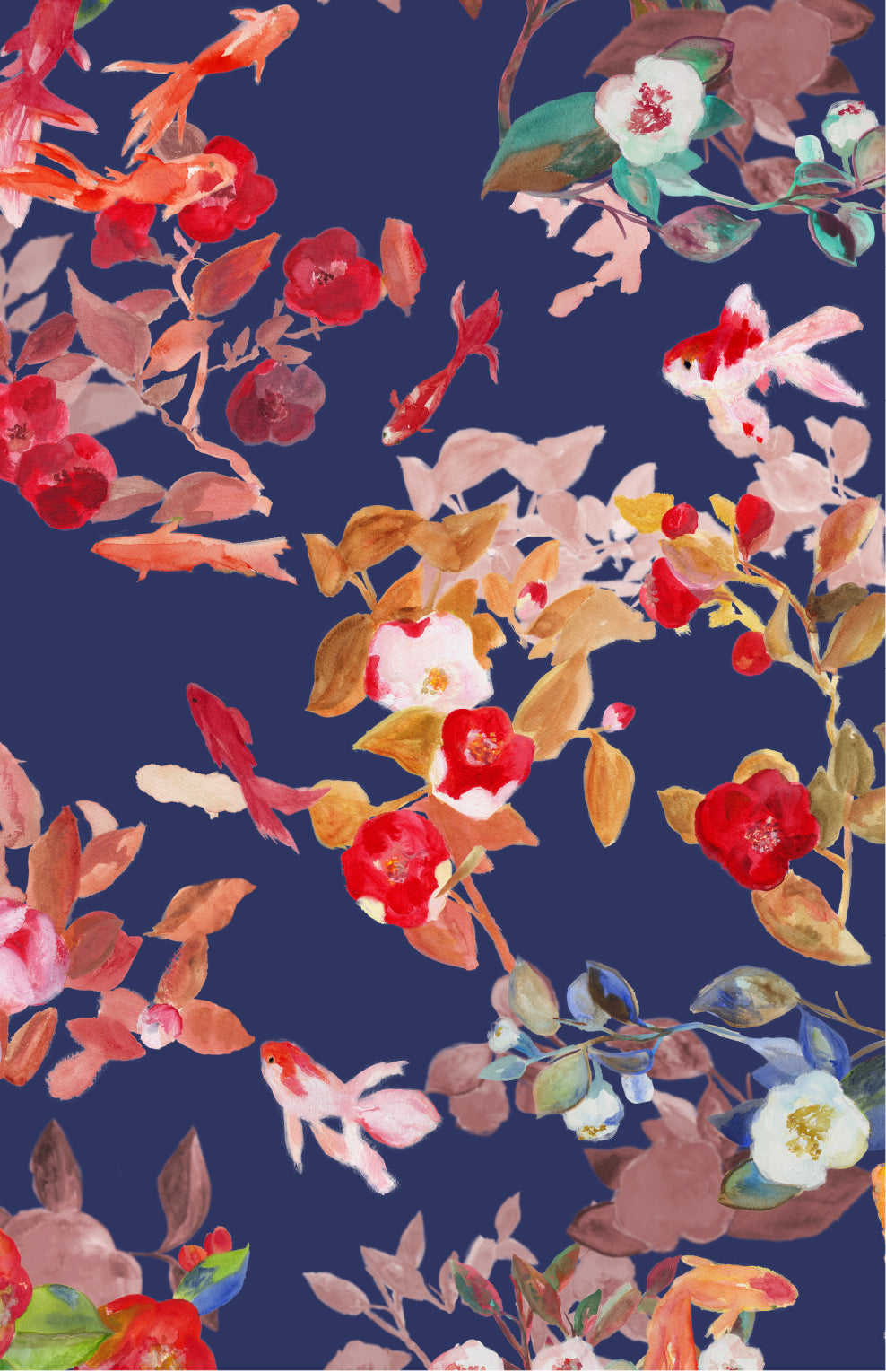 Pantalón lino estampado  "Estanque peces y camelias"