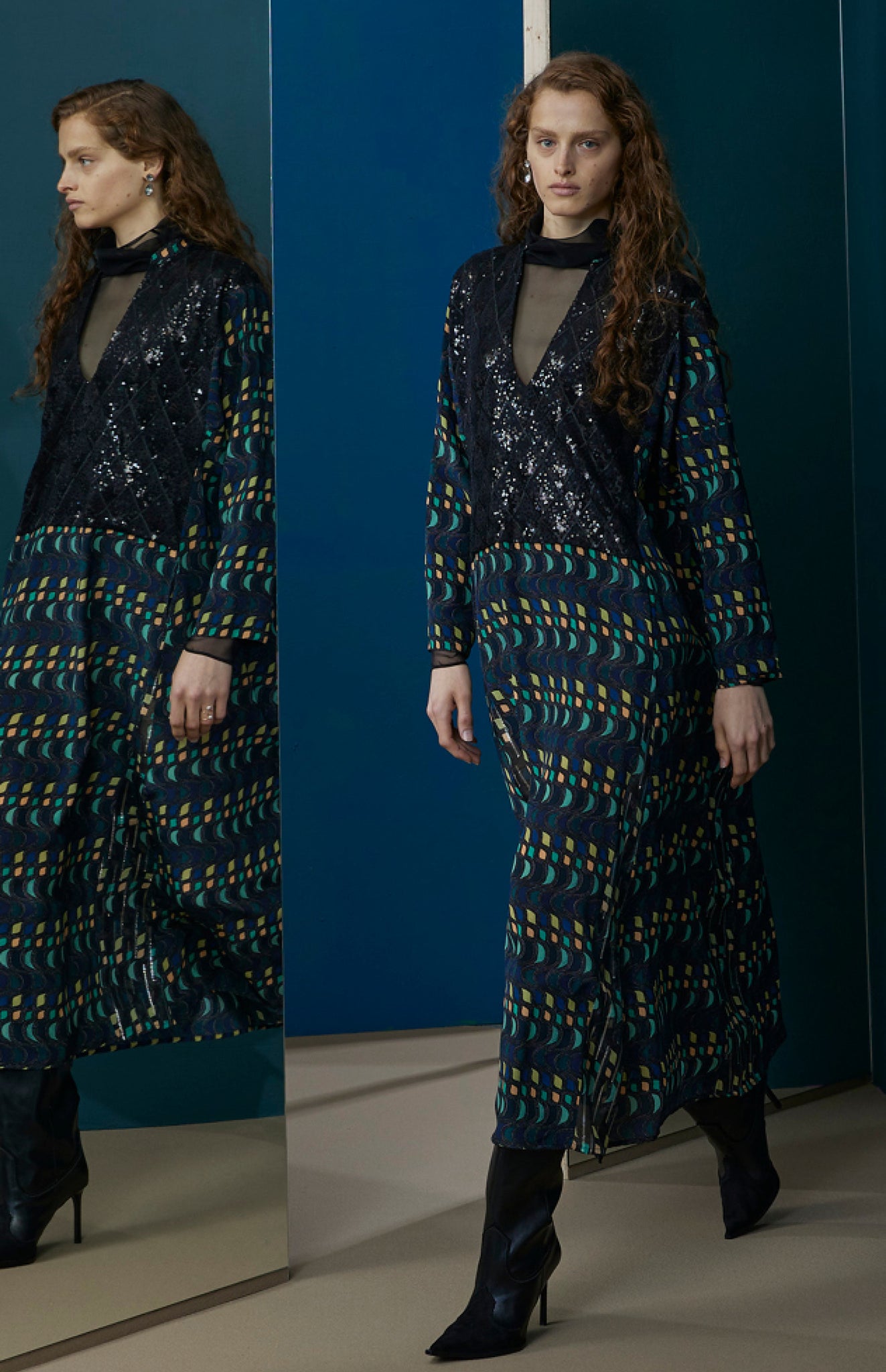 FW25-V001 Vestido Kaftán estampado "Geométrico"