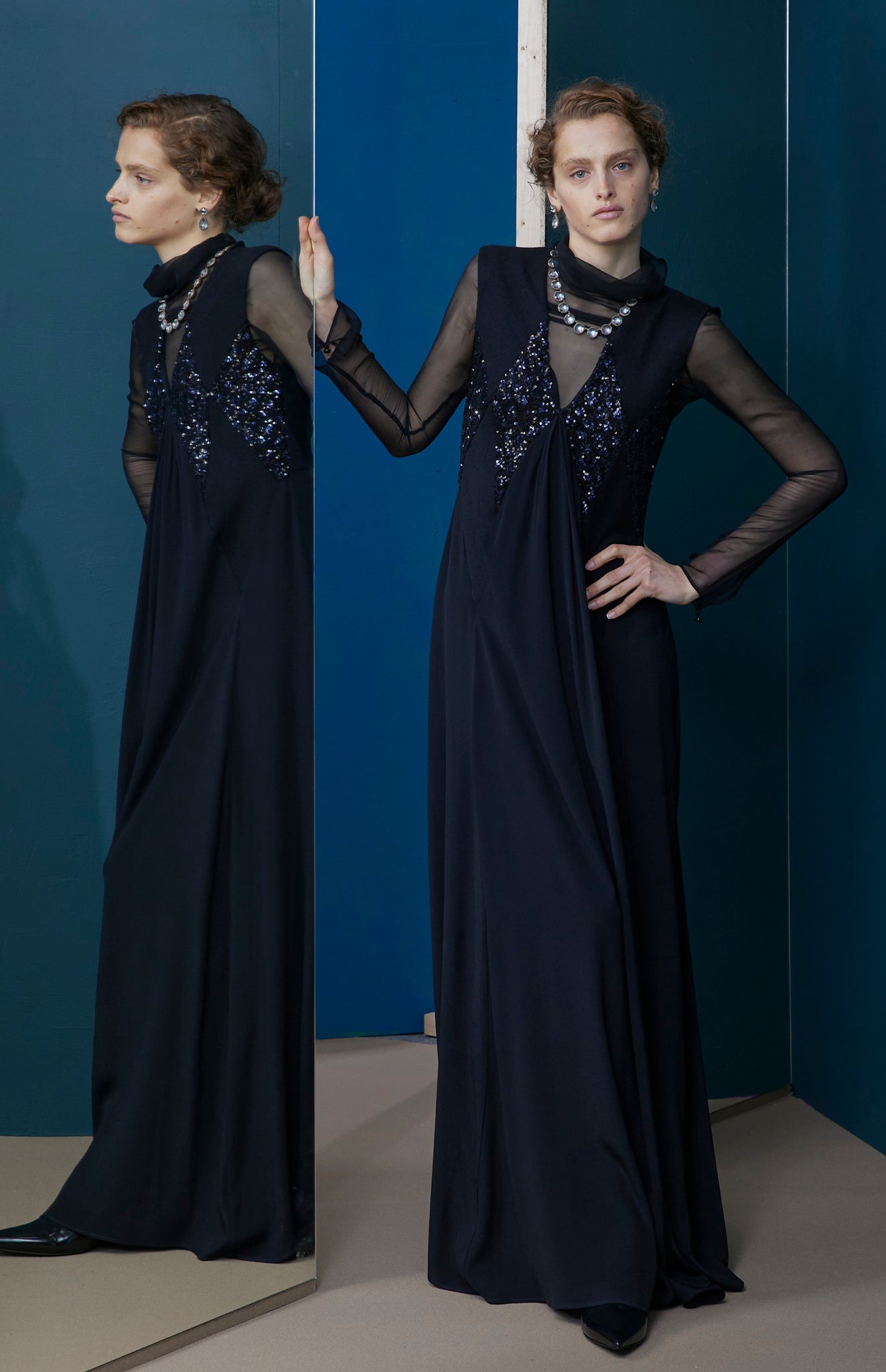 FW25-V006 Vestido Patchwork Triángulos de Lentejuela