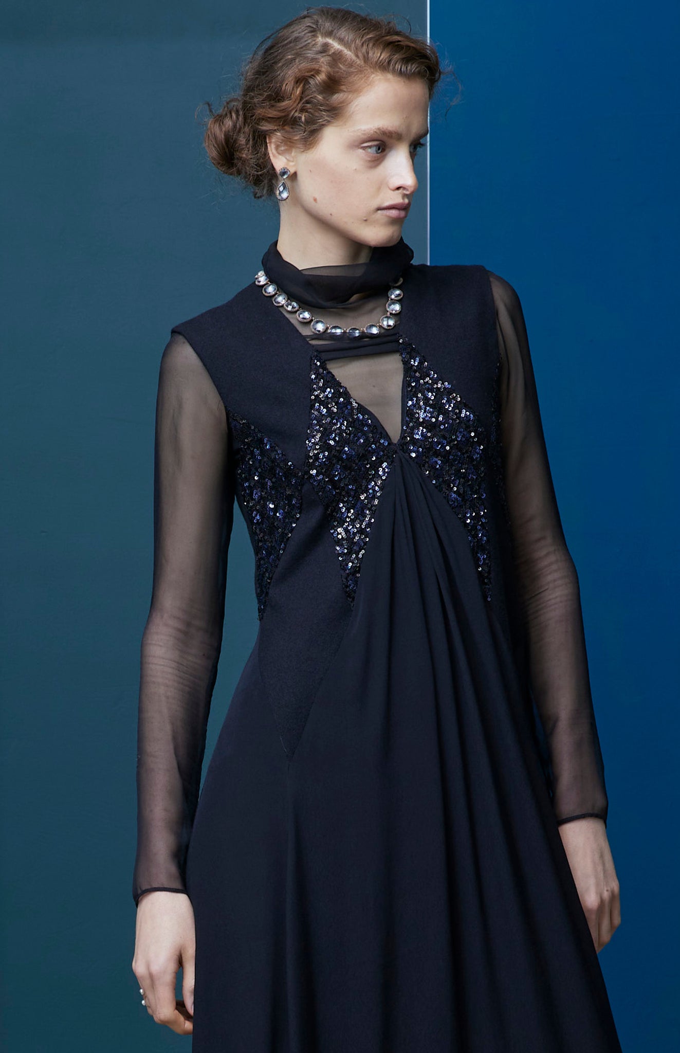 FW25-V006 Vestido Patchwork Triángulos de Lentejuela