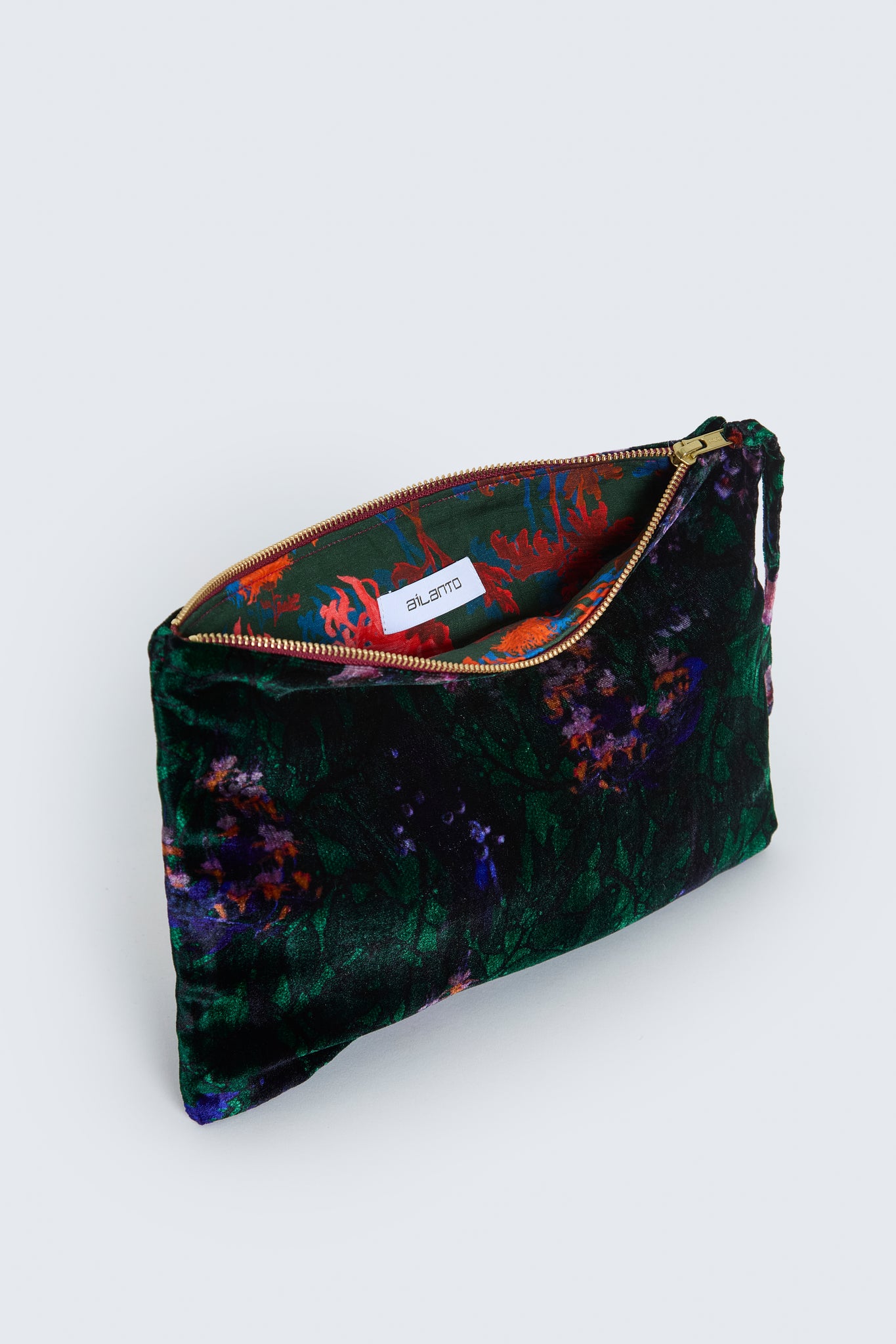 Bolso verde de terciopelo, Estampado "Floral sobre encaje"
